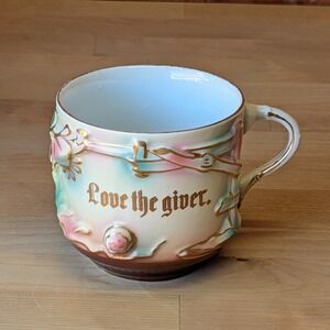 Antique German Porcelain Love The Giver Relief Molded Floral Shaving Mug Gold